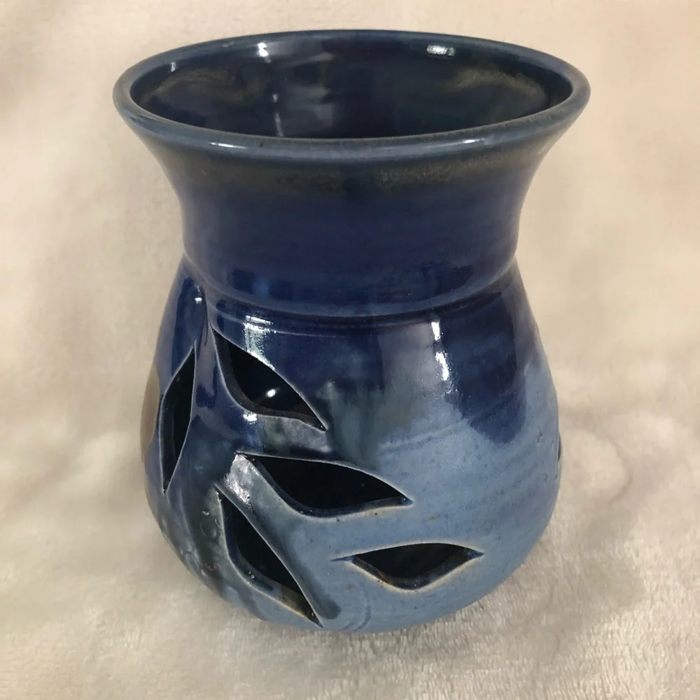 Studio Pottery Candleholder Luminary Lantern Cutouts Bird Design - Artist Signed